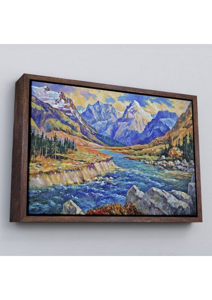 Çerçeveli Kafkas Dağları Manzaralı Yağlıboya Görünüm Dekoratif TABLO-3611 fiyatları