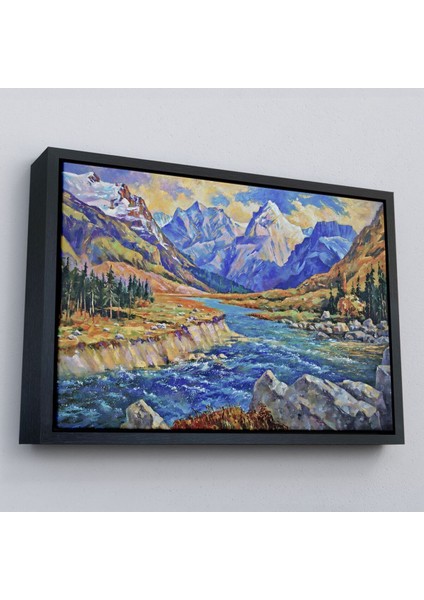 Çerçeveli Kafkas Dağları Manzaralı Yağlıboya Görünüm Dekoratif TABLO-3611 fırsatları