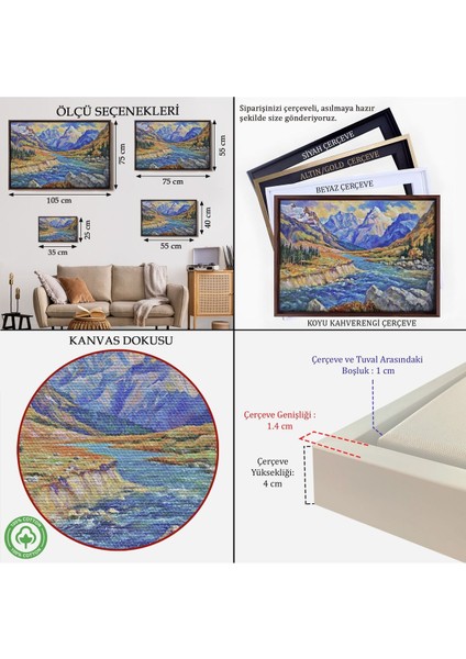 Çerçeveli Kafkas Dağları Manzaralı Yağlıboya Görünüm Dekoratif TABLO-3611 indirimleri