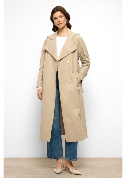 Ribana Yakalı Reglan Kol Su Itici Özellikli Trençkot Bej 6758