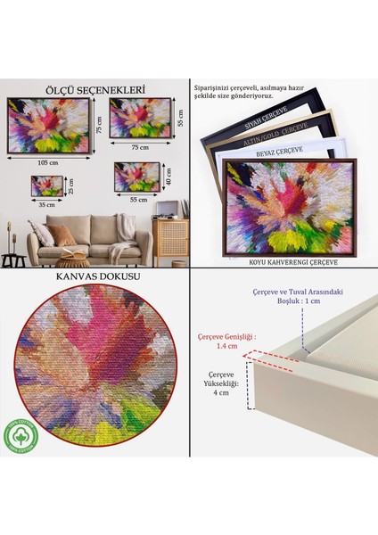 Siyah Çerçeveli Soyut Sanatsal Yağlıboya Görünüm Dekoratif Kanvas Duvar Tablosu indirimleri