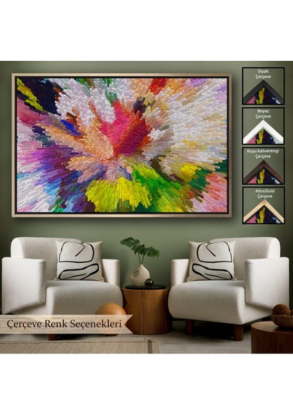 Siyah Çerçeveli Soyut Sanatsal Yağlıboya Görünüm Dekoratif Kanvas Duvar Tablosu