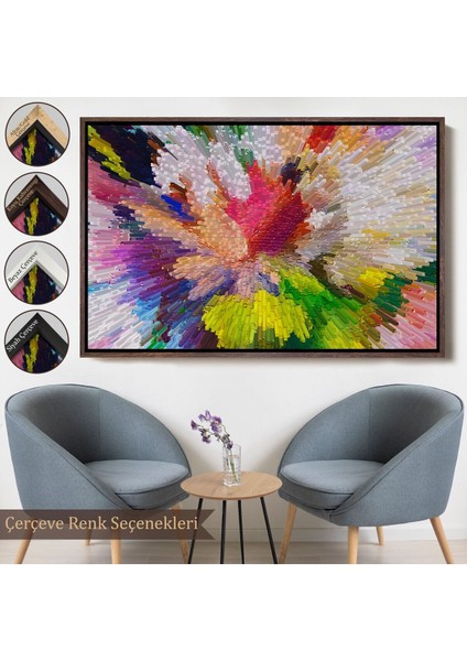 Siyah Çerçeveli Soyut Sanatsal Yağlıboya Görünüm Dekoratif Kanvas Duvar Tablosu