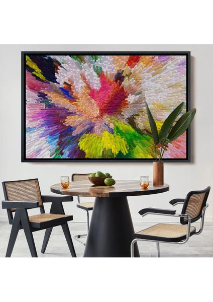 Siyah Çerçeveli Soyut Sanatsal Yağlıboya Görünüm Dekoratif Kanvas Duvar Tablosu