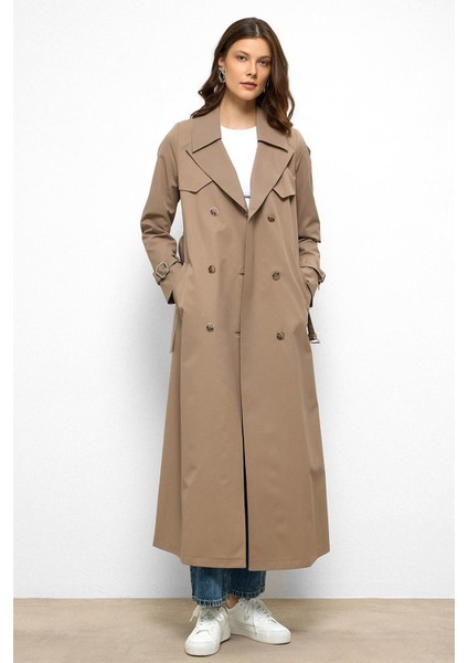 Pelerin Detaylı Su Itici Özellikli Kruvaze Uzun Trençkot S.kahve 6761 modelleri