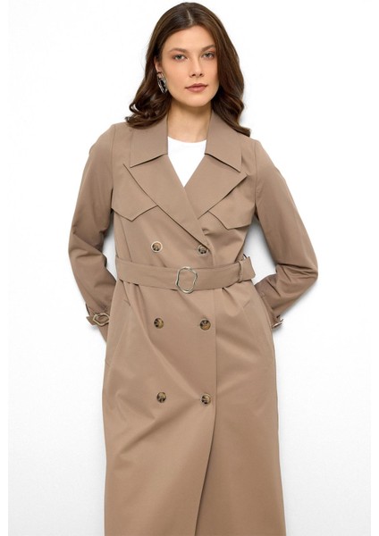 Pelerin Detaylı Su Itici Özellikli Kruvaze Uzun Trençkot S.kahve 6761 indirimleri