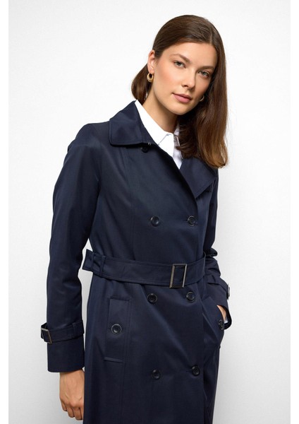 Kruvaze Gömlek Yaka Omuzu Kemer Aksesuarlı Su Itici Özellikli Trençkot Lacivert 6763 modelleri
