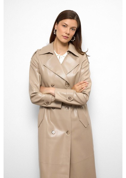 Apolet Detaylı Kruvaze Deri Trençkot Taş 6756 fiyatları