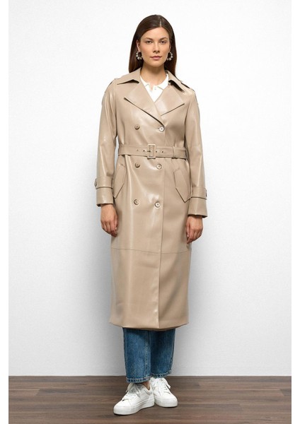 Apolet Detaylı Kruvaze Deri Trençkot Taş 6756 modelleri