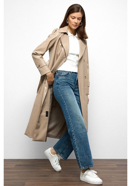 Apolet Detaylı Kruvaze Deri Trençkot Taş 6756 fırsatları