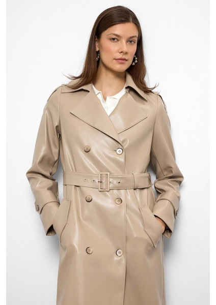 Apolet Detaylı Kruvaze Deri Trençkot Taş 6756 indirimleri