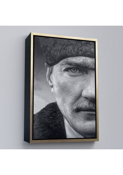 Siyah Çerçeveli Mustafa Kemal Atatürk Siyah Beyaz Tablosu fırsatları