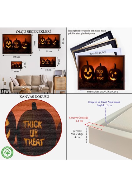 Çerçeveli Cadılar Bayramı Korkunç Kabak Kanvas Dekoratif Duvar TABLOSU-5201 indirimleri