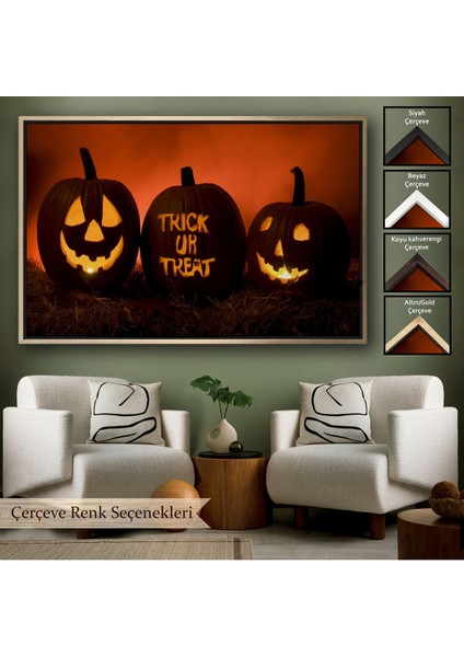 Çerçeveli Cadılar Bayramı Korkunç Kabak Kanvas Dekoratif Duvar TABLOSU-5201