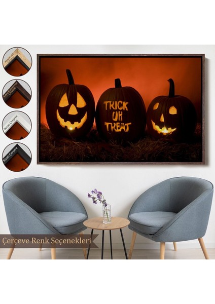 Çerçeveli Cadılar Bayramı Korkunç Kabak Kanvas Dekoratif Duvar TABLOSU-5201