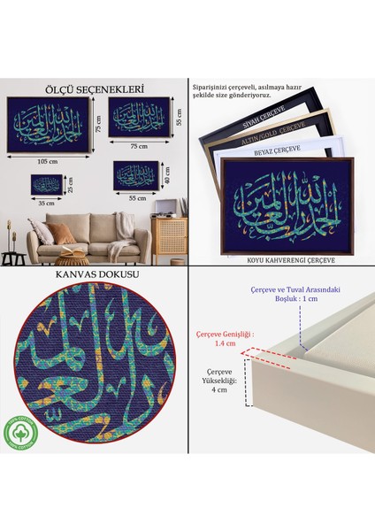 Çerçeveli Allaha Şükürler Olsun, Yazılı Dekoratif Kanvas TABLO-3311 indirimleri