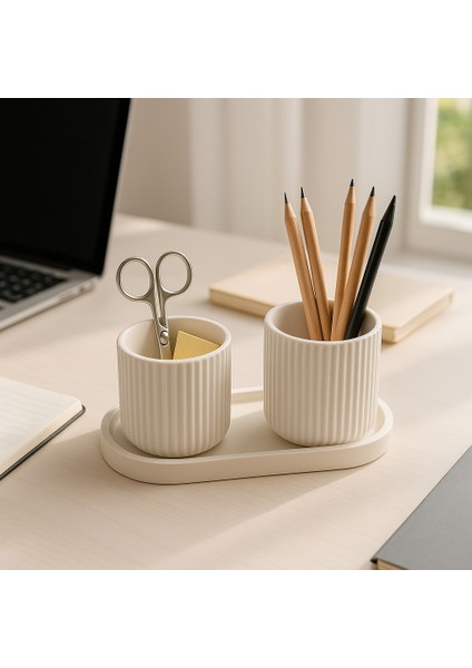 4 Parça El Yapımı Banyo & Makyaj Seti – Dekoratif Tepsili Organizer – Modern Minimalist Seramik Kutular fiyatları