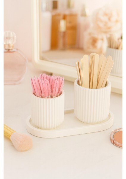 4 Parça El Yapımı Banyo & Makyaj Seti – Dekoratif Tepsili Organizer – Modern Minimalist Seramik Kutular modelleri