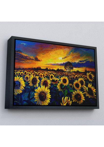 Çerçeveli Ayçiçeği Tarlası Yağlıboya Görünüm Dekoratif Kanvas Duvar TABLOSU-3751