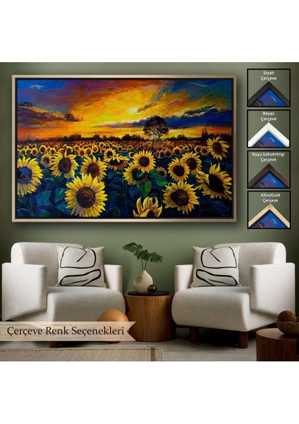 Çerçeveli Ayçiçeği Tarlası Yağlıboya Görünüm Dekoratif Kanvas Duvar TABLOSU-3751
