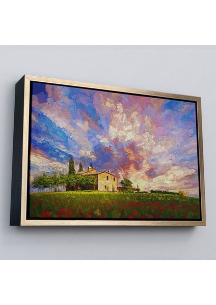 Çerçeveli Toskana Italyadaki Kırmızı Gelincik Tarlası Yağlıboya Görünüm Kanvas TABLOSU-3697 fiyatları