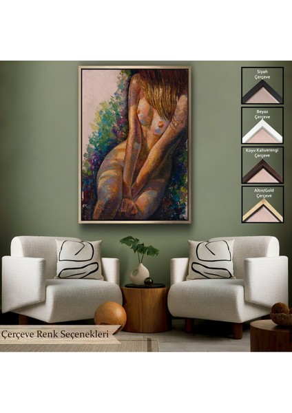 Siyah Çerçeveli Çıplak Kız Yağlıboya Güzellik Sanatı Banyo Duvarı Kanvas Tablo