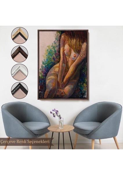 Siyah Çerçeveli Çıplak Kız Yağlıboya Güzellik Sanatı Banyo Duvarı Kanvas Tablo