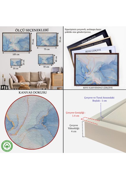 Çerçeveli Mürekkep ve Alkol Elementleri Ile Mermer Deseni Verilmiş Kanvas TABLO-5044 indirimleri