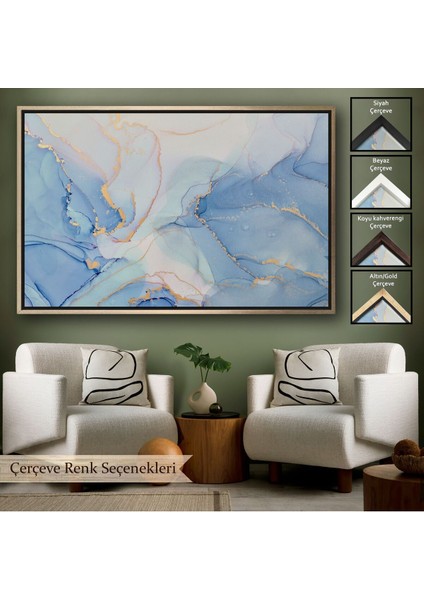 Çerçeveli Mürekkep ve Alkol Elementleri Ile Mermer Deseni Verilmiş Kanvas TABLO-5044