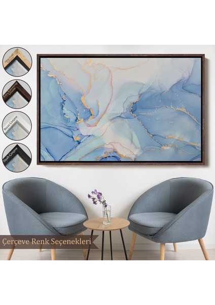 Çerçeveli Mürekkep ve Alkol Elementleri Ile Mermer Deseni Verilmiş Kanvas TABLO-5044
