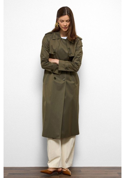 Apolet ve Pelerin Detaylı Reglan Kol Su Itici Özellikli Trençkot A.haki 6766