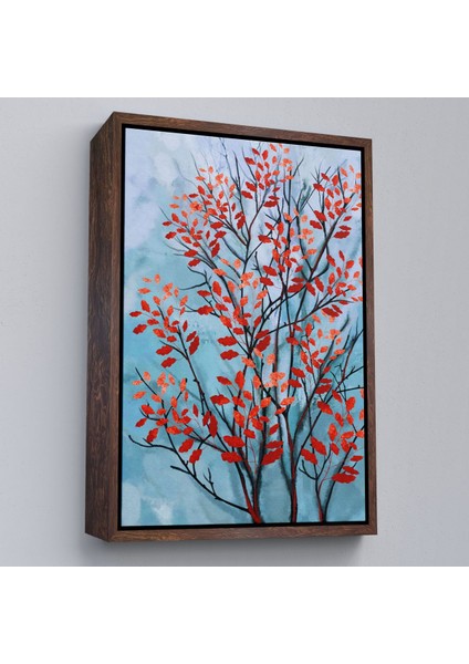 Çerçeveli Kırmızı Yapraklar Soyut Dekoratif Kanvas TABLO-5179 fiyatları