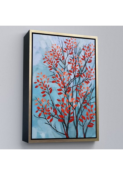 Çerçeveli Kırmızı Yapraklar Soyut Dekoratif Kanvas TABLO-5179 modelleri
