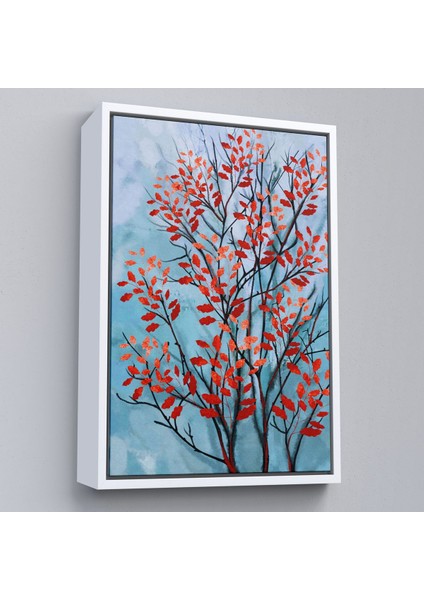 Çerçeveli Kırmızı Yapraklar Soyut Dekoratif Kanvas TABLO-5179 fırsatları