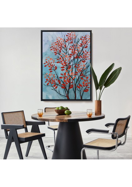 Çerçeveli Kırmızı Yapraklar Soyut Dekoratif Kanvas TABLO-5179