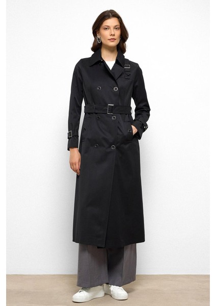 Kruvaze Gömlek Yaka Omuzu Kemer Aksesuarlı Su Itici Özellikli Trençkot Siyah 6763 fiyatları