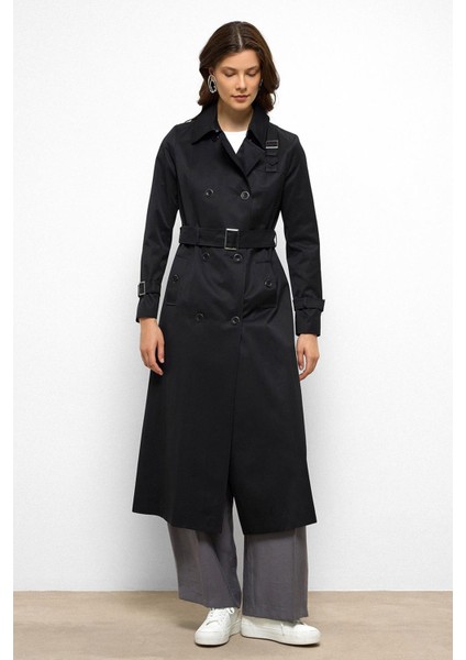 Kruvaze Gömlek Yaka Omuzu Kemer Aksesuarlı Su Itici Özellikli Trençkot Siyah 6763 indirimleri