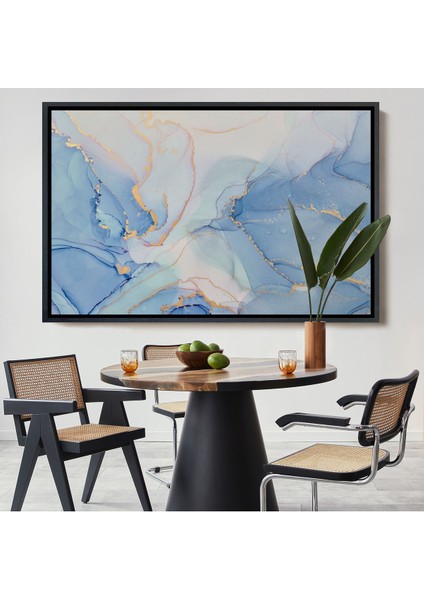 Çerçeveli Mürekkep ve Alkol Elementleri Ile Mermer Deseni Verilmiş Kanvas TABLO-5044