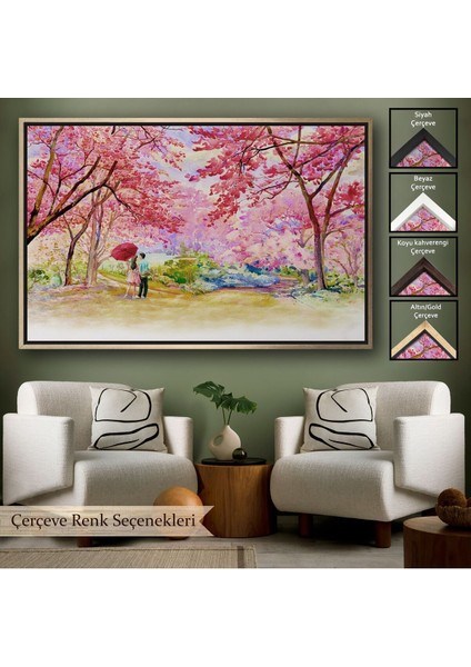 Çerçeveli Sakura Ağacının Altındaki Sevgililer Kanvas TABLO-5082