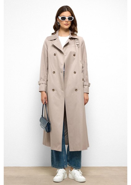 Kruvaze Gömlek Yaka Omuzu Kemer Aksesuarlı Su Itici Özellikli Trençkot Taş 6763 indirimleri