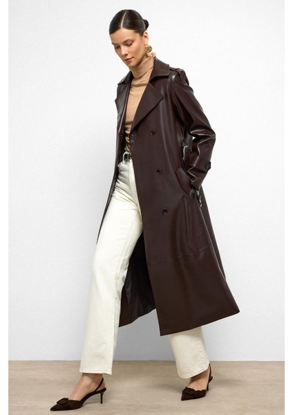 Apolet Detaylı Kruvaze Deri Trençkot K. Kahve 6756 fiyatları