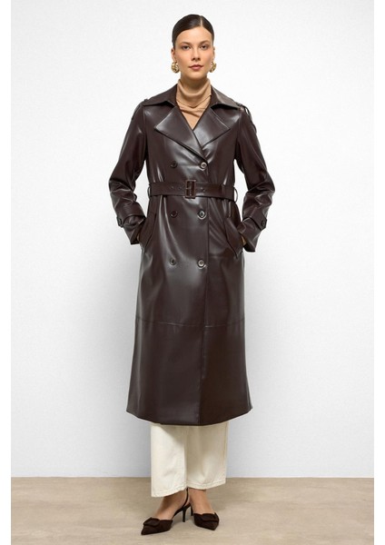 Apolet Detaylı Kruvaze Deri Trençkot K. Kahve 6756 modelleri