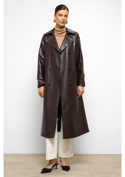 Apolet Detaylı Kruvaze Deri Trençkot K. Kahve 6756 fırsatları