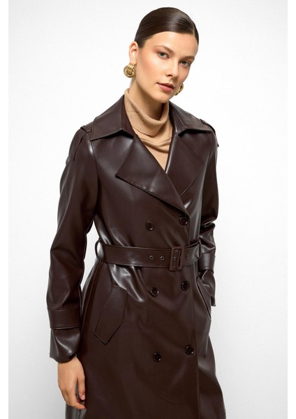 Apolet Detaylı Kruvaze Deri Trençkot K. Kahve 6756 indirimleri