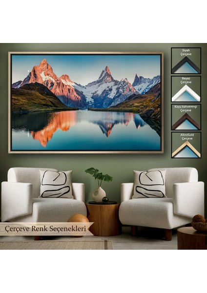 Çerçeveli Bachalpsee Gölü ve Isviçre Alpleri Dekoratif Kanvas Duvar TABLOSU-3624