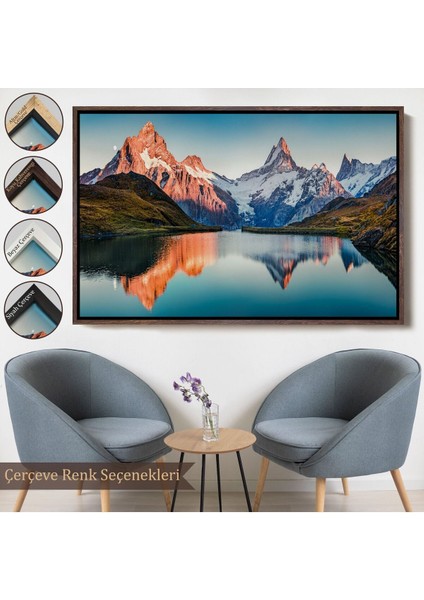 Çerçeveli Bachalpsee Gölü ve Isviçre Alpleri Dekoratif Kanvas Duvar TABLOSU-3624