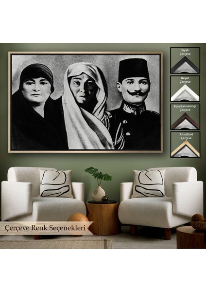 Çerçeveli Atatürk Portre Tablosu Mustafa Kemal Atatürk Dikdörtgen Dekoratif Kanvas TABLO-136