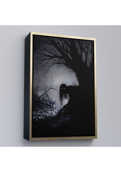 Beyaz Çerçeveli Karanlık Içindeki Korkunç Bir Çift Göz Tablosu modelleri