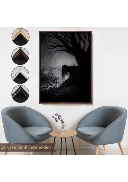 Beyaz Çerçeveli Karanlık Içindeki Korkunç Bir Çift Göz Tablosu