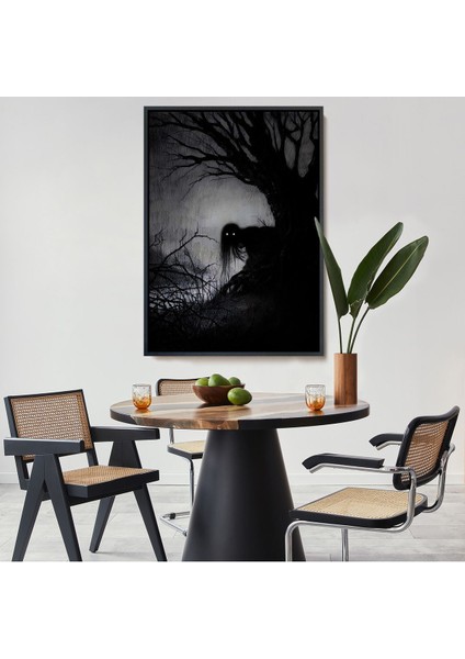 Beyaz Çerçeveli Karanlık Içindeki Korkunç Bir Çift Göz Tablosu